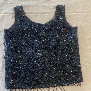 Vintage beaded sequin Top Wool, made in Hong Kong Medium